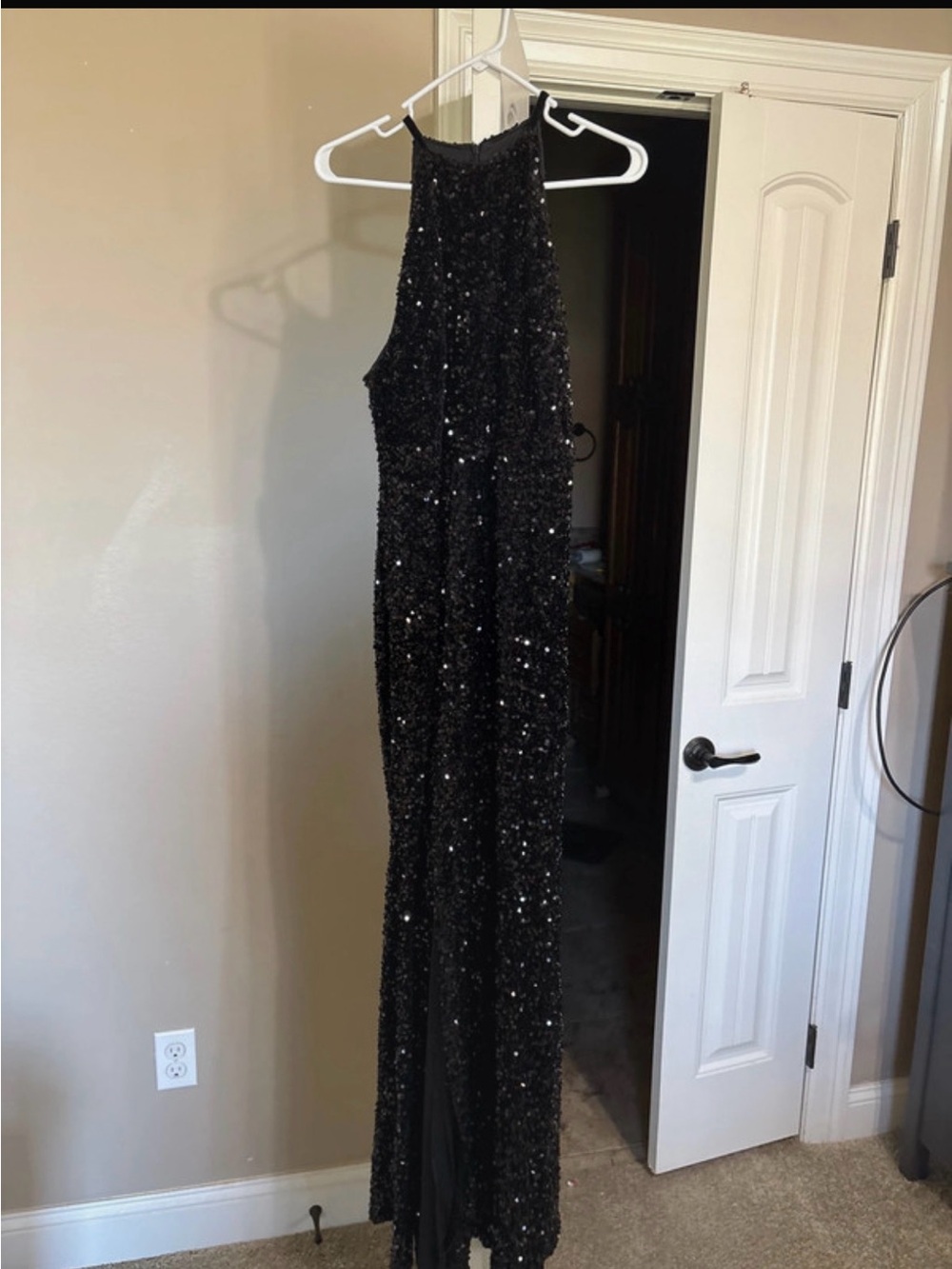 JJs House Black Sequin Halter Gown